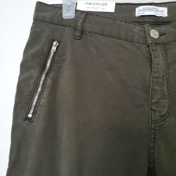 Zara Womara  The Cycler Pants in Dark Khaki Slim Fit Skinny Leg Mid-Rise Size 10 - Picture 9 of 16